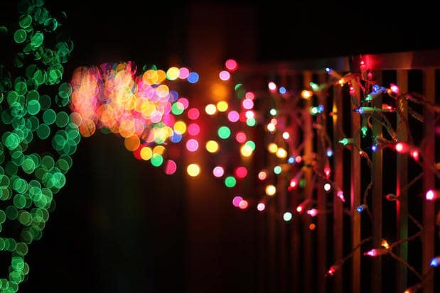 An artistic image of Christmas lights at Lyons Holiday Parks