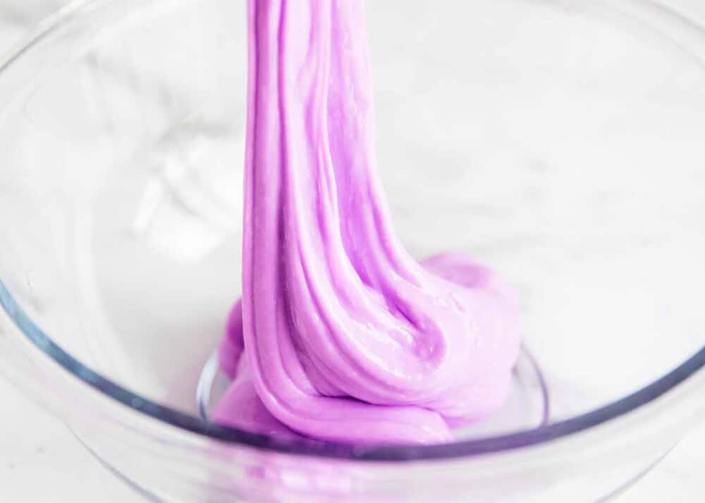 purple slime in glass bowl